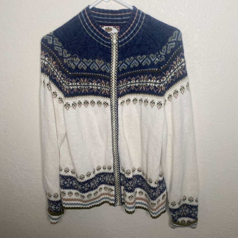 Vtg Tiara International Full Zip Cardigan‎ Womens L Fair Isle Cottage Granny